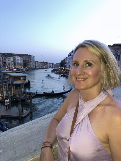Heather is pictured in Venice. 