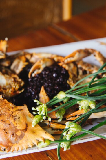 Sable black rice with blue crabs and periwinkles