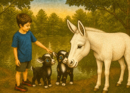 Baasandbuzzes illustration: Jaxon watches as Phil meets Theo and Percy, the moment three gentle hearts became one little herd.