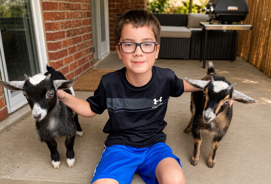 Jaxon with Theo and Percy, the two bottle babies his family raised with love when they needed a place to belong.