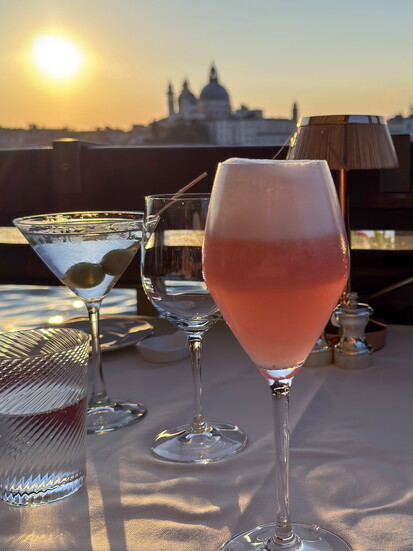 Enjoying a Bellini in Venice