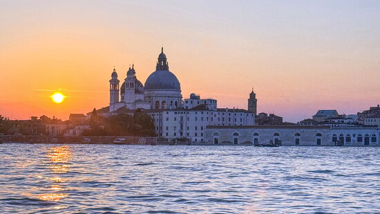 A Venetian sunset from Cip’s Club at Hotel Cipriani on the island of Giudecca in northern Italy