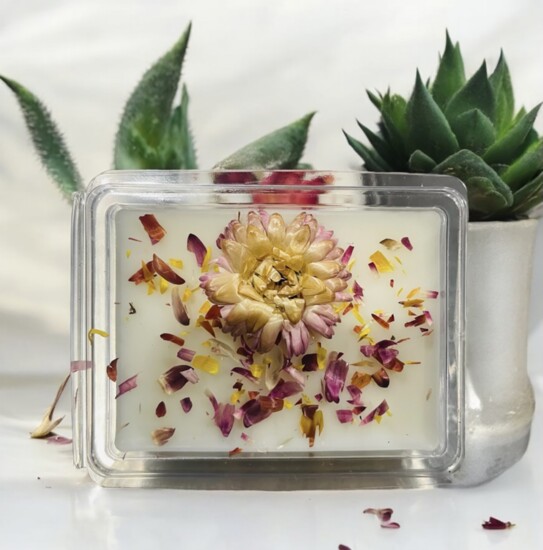 A wax melt with flowers 