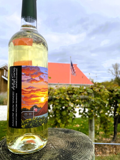 Megan Crocker's winning wine label for Mallow Run Winery's 20th anniversary.