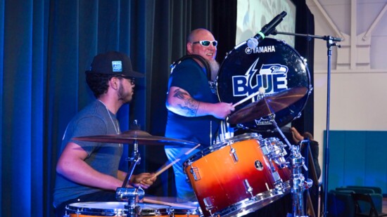 An RA student who is also a drummer took the stage with Seahawks drumline Blue Thunder.