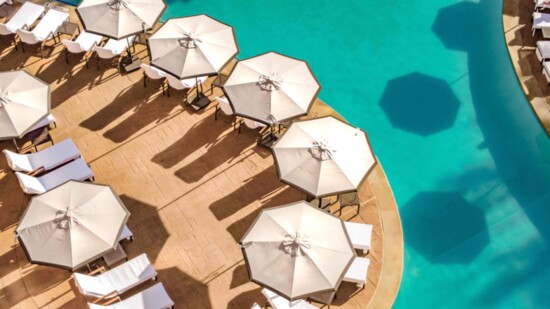 Guests can enjoy poolside loungers or a private cabana. 