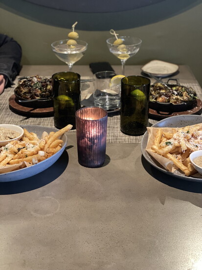 Appetizers and drinks at Forked on Main. Photo Credit: Stephanie Saperstein.