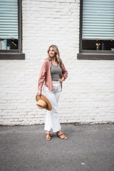 The perfect Linen top. Essy stripe rib tank. Braided denim. White, wide brim fedora