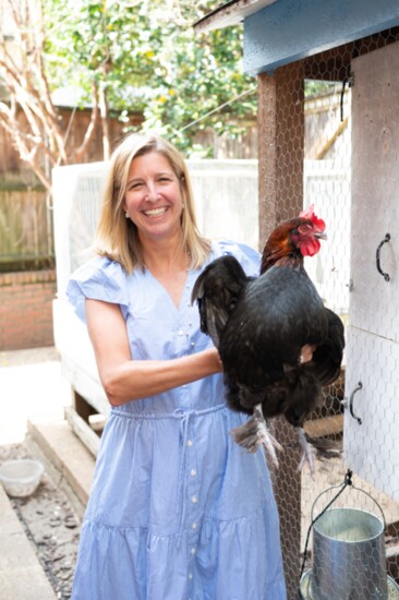 Amanda Goetze and their Chocolate Orpington hen "Popeye"