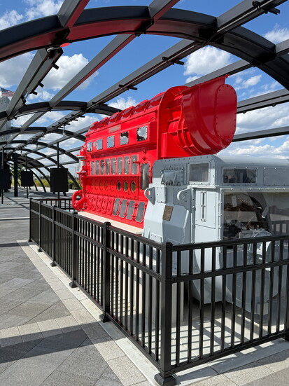 USS Cincinnati's backup generator, painted + named "The Big Red Machine," to honor the 1975 + 1976 World Series champions Cincinnati Reds.
