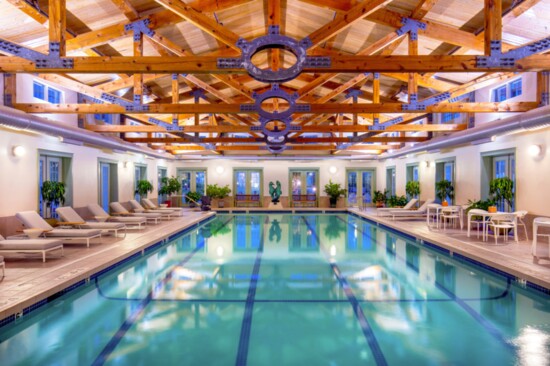 The indoor pool and spa is perfect for easing the aches from nearby ski resorts. 