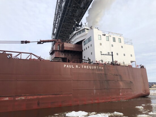 The MV Paul R. Tregurtha passes under the Aerial Lift Bridge. Photo by Tyler Jackson