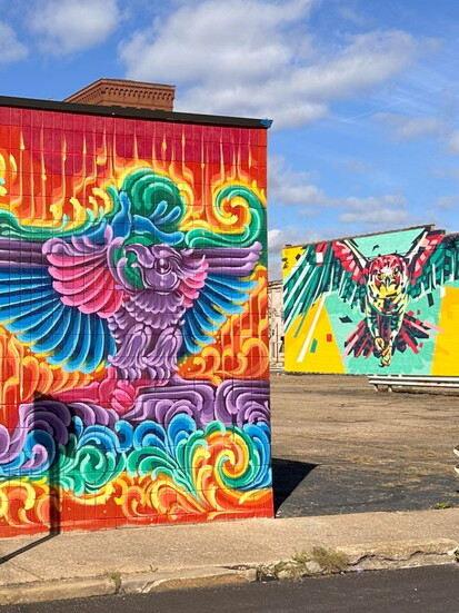 Left mural by Bethannie Newsom Steelman 335 Second St. , Right Mural by Arlin Graff, 236 Walnut Ave. NE