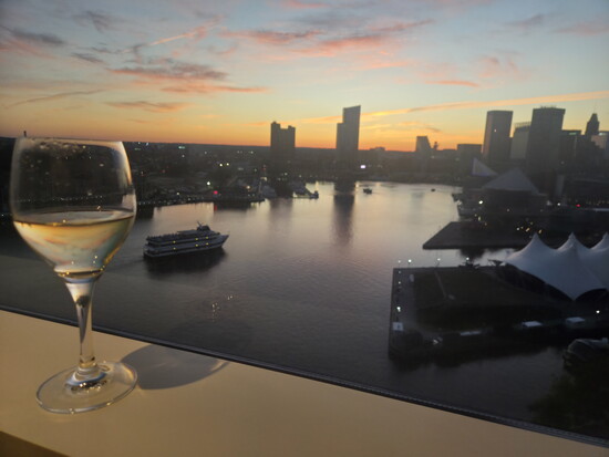 Sunset view from guest room at the Four Seasons Hotel Baltimore. Photo Credit: Jennifer Waldera