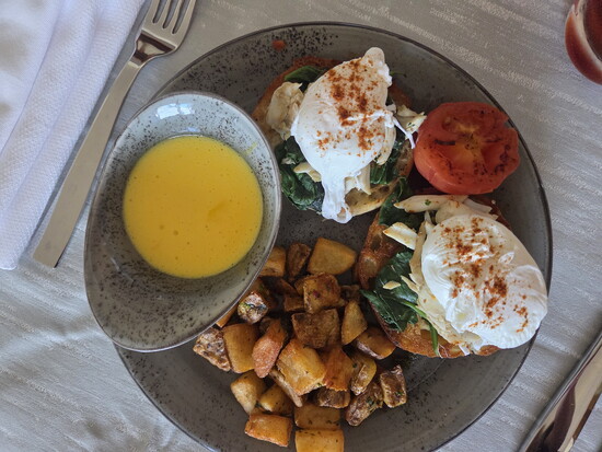 Maryland Crab Eggs Benedict served in-room at the Four Seasons Hotel Baltimore. Photo Credit: Jennifer Waldera