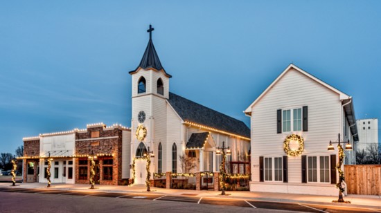 The newly-completed downtown Waukomis lights up at Christmas.