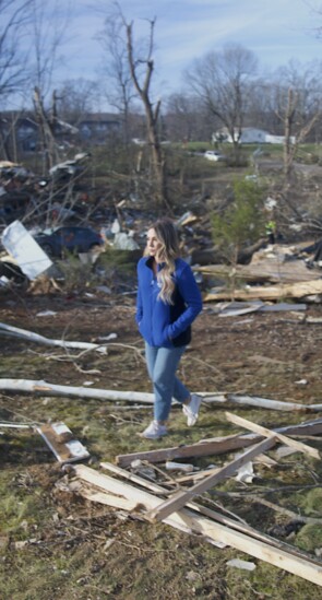 Mathis in Clarksville covering the recent December tornado aftermath. Photo credit: Alan Adkins - WTVF