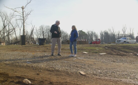 Mathis in Clarksville covering the recent December tornado aftermath. Photo credit: Alan Adkins - WTVF