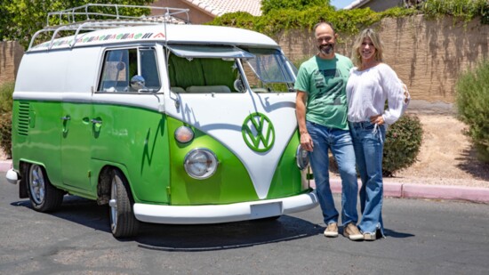 Dr. Culp and Karen with Jungle Roots' VW bus, Shorty.