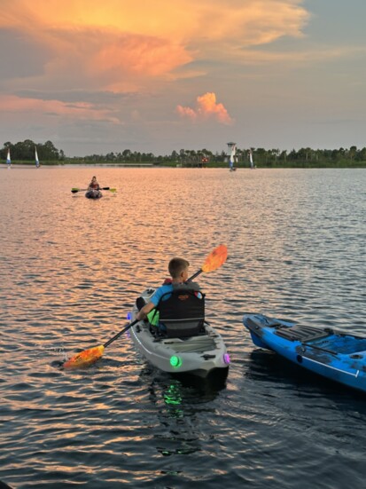 Downtown Wellen's 80-acre lake at sunse