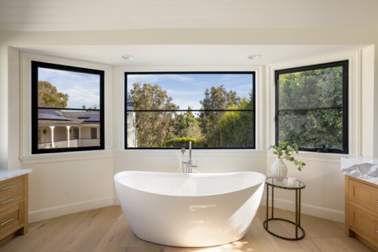 A soaking tub in the primary bath