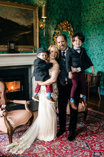 Hunt with his wife, Shannon Nelson, and their sons, Sean and Archie, at a September 2025 wedding.(Photo credit Michelle Prunty)