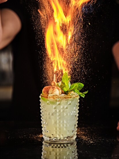 Toca Madera, Ghostrider margarita made with blanco tequila, fresh mint, lime and agavePlume, Tropical Smoke Signal. Photo by Michael Anthony