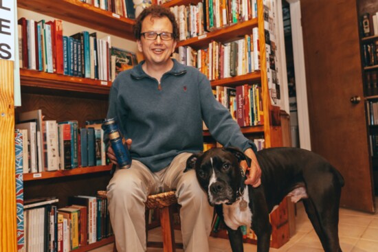 Jay Rohfritch and his beloved Bruce the boxer at Good Books in the Woods.