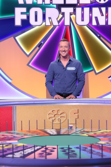 Mark Neff behind the famous Wheel of Fortune. The contestants practiced spinning the 2,500-pound wheel before recording began. 