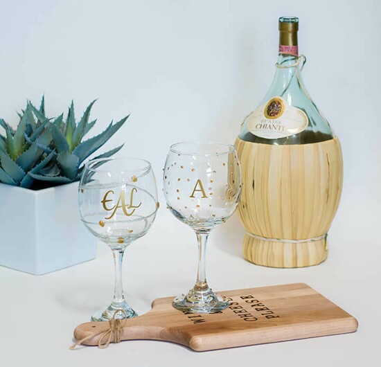 Monogrammed or Painted Wine Glasses- Set of 2 – $46