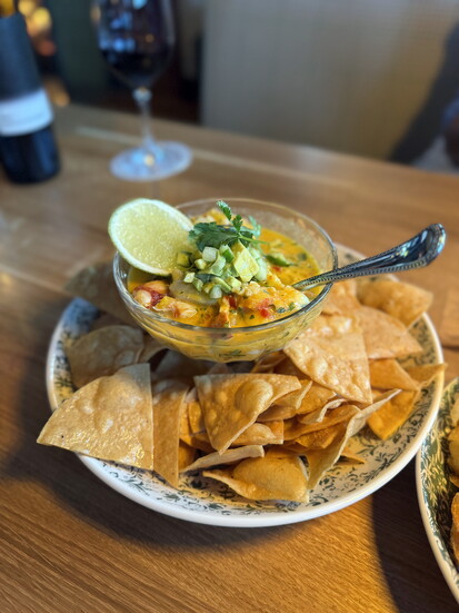 Lobster and Shrimp Ceviche with golden tomato and sweet chili.