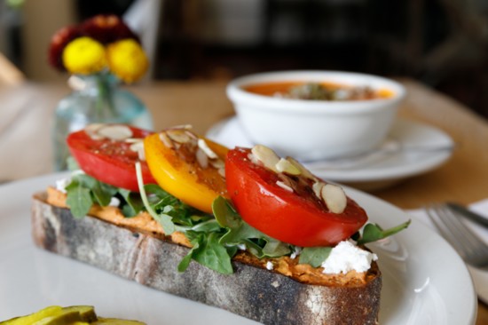 Tomato toast and tomato soup are a great pairing at Happy Gillis. 