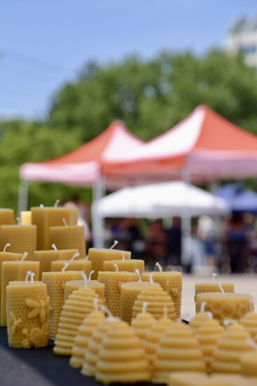 Beekeepers Bounty - beeswax candles at the Hilldale Market.