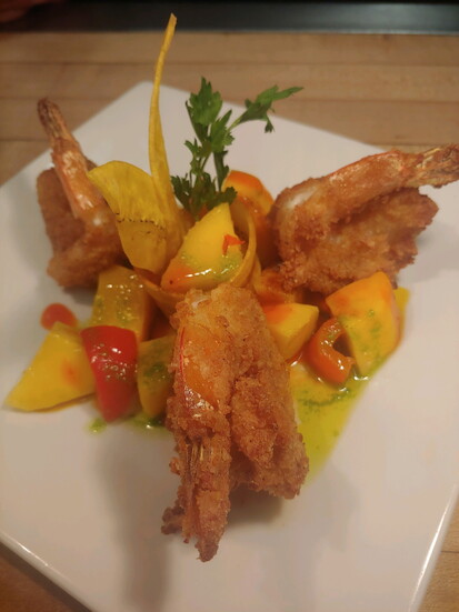 Plantain crusted Jumbo Shrimp from Rooney's
