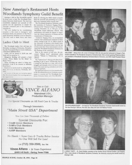 1994 News - Amerigo's hosts Woodlands Symphony Guild Benefit