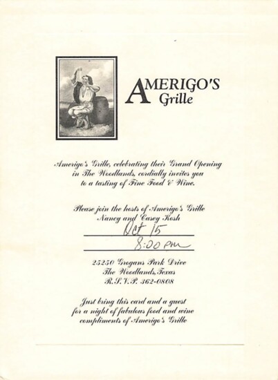 1994 Invitation to the restaurant opening.