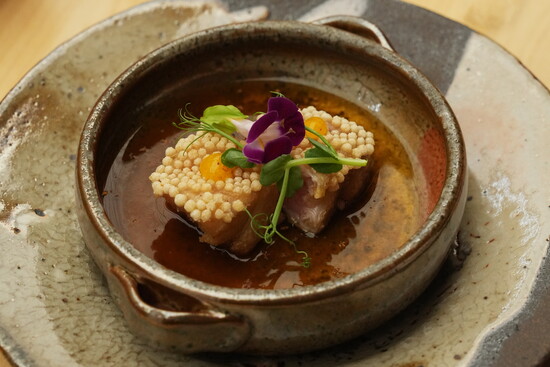 Sushi Horiuchi, Toro with Bubu Rice Cracker Crust. Photo by Vivian Leba