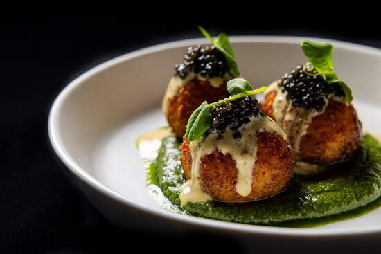 Rock Shrimp Arancini at Restaurant Constance. Photo by Peter Taylor Photography.