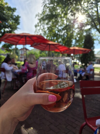 Enjoying a cold beverage on Centro's patio
