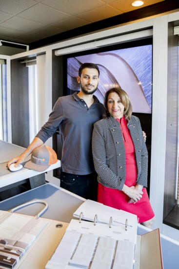 Karen Arakelian and her son in the Hunter Douglas Showroom! 