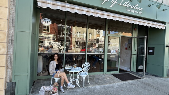 Julia Cangelosi and her dog Fiona on a warm spring day.