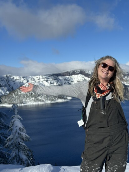 Renee Anderson, aka Wild Oregon Girl, on a snowshoe tour at Crater Lake National Park for a Discover Klamath media trip. Contributed photo 