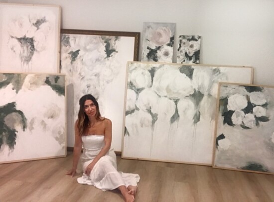Artist, Caitlin Agnew, in front of her Jaine artwork