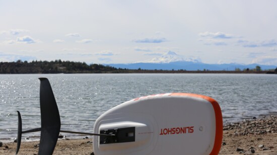 A hydrofoil attaches to the bottom of a board and isn't visible until the rider is lifted into the air. 