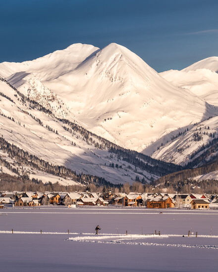 Mineral Point Town Skier Snowy Sunrise