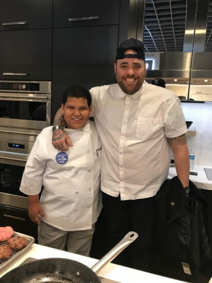 Jayson Martinez alone and with celebrity Chef Christian Petroni, the co-winner of the 14th season of "Food Network Star."