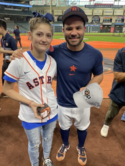 Wish kid Lourdes with Astros second baseman Jose Altuve.