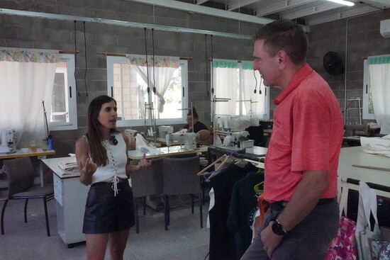 Talking with Julia in the sewing center