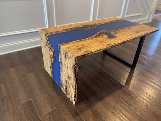 Custom live edge waterfall epoxy river coffee table