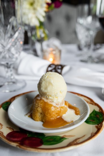 Sixth course—summer peach gateaux with buttermilk gelato